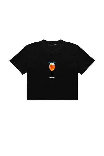 Sekizbiraltı Crop negru cu model Aperol Spritz