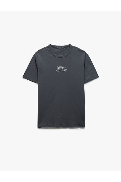Koton Bavlněné tričko Slim Fit s krátkým rukávem a potiskem Crew Neck
