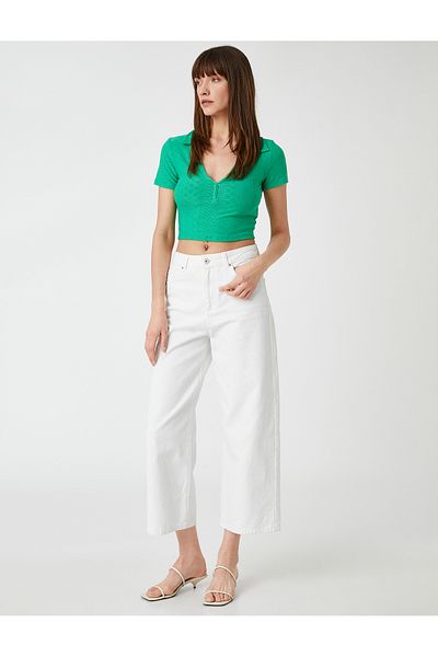 Koton Tričko Polo Neck Crop s dlouhým rukávem