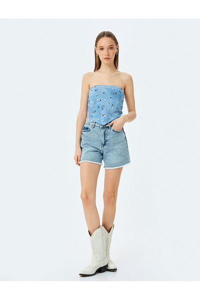Koton Sleeveless Gimped Strapless Collar Asymmetrical Crop Viscose Blouse