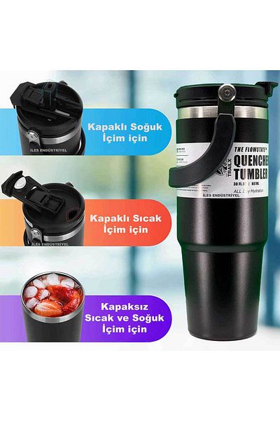 İLES Trailx Vacuum Thermos, Stainless Steel 30 Oz/887 Ml, Black
