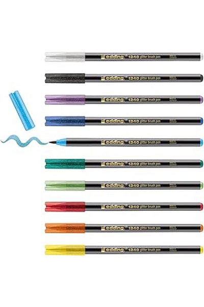 Mu Art Edding 1340 Glitter Brush Tip Felt Tip Pen Set of 10