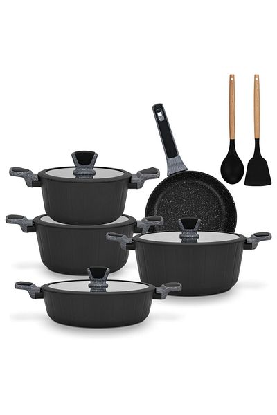 Fissman 11-piece Cookware Set Non-stick Stockpot, Shallow Casserole, Frying Pan, Ladle And Spatula