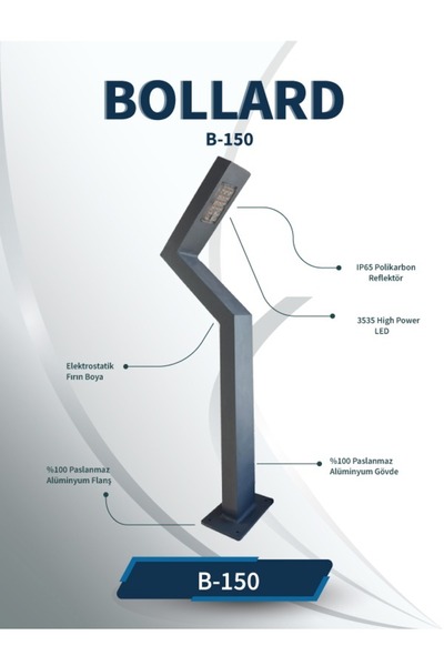 Kuantum Led TEK YÖN BOLLARD, YÜRÜYÜŞ YOLU, BAHÇE AYDINLATMA ANTRASİT KASA 650...