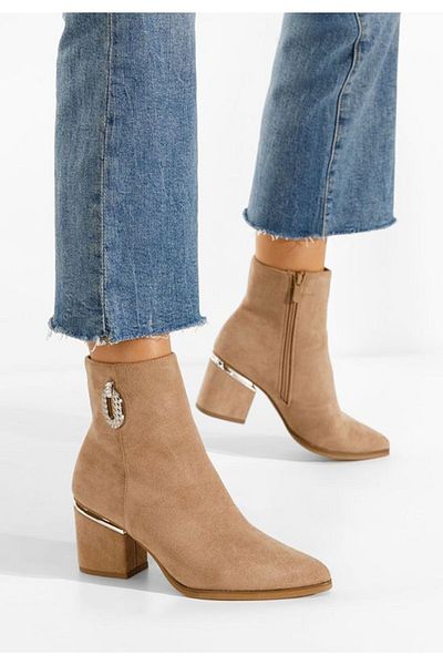 B T Shoes Botine dama cu toc Hoja kaki