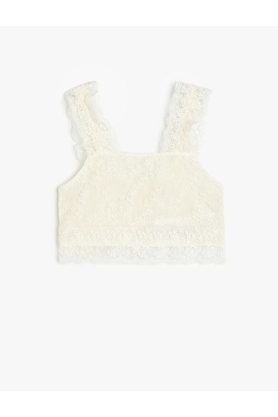 Koton Lace Detailed Square Neck Strappy Crop Blouse