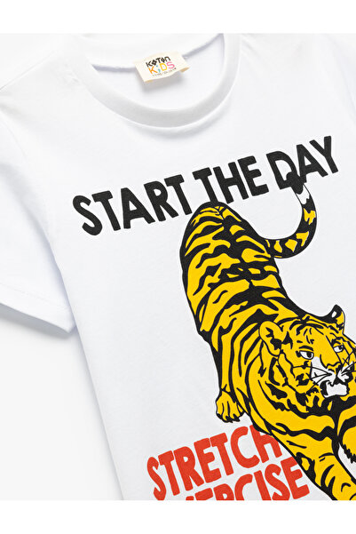 Koton Βαμβακερό μπλουζάκι με κοντό μανίκι με λαιμόκοψη Tiger