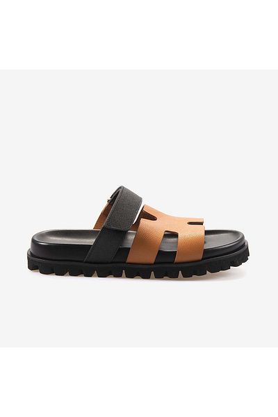 MOCASSINI Ανδρικές παντόφλες από γνήσιο δέρμα Tan Black 3039