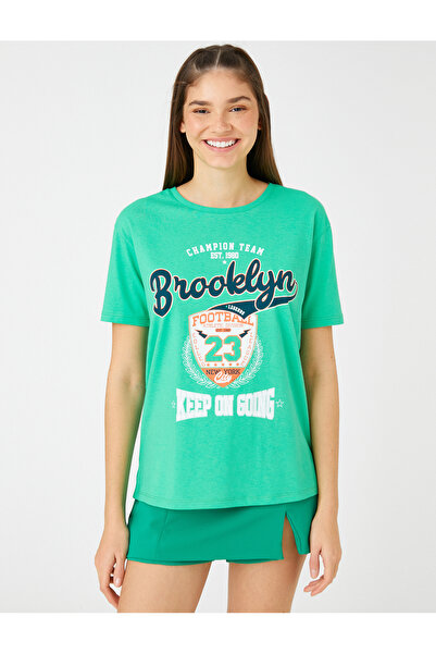 Koton Σλόγκαν εμπριμέ T-Shirt κοντό μανίκι Crew λαιμόκοψη