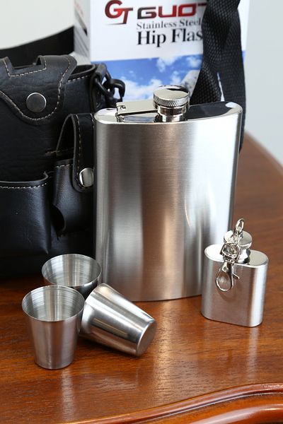 imsaconcept 3 Glass Flask Set with Leather Bag and Keychain Accessories 8.oz Gift for Lover