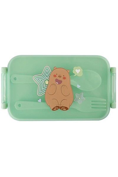 Miniso We Bare Bears Lisanslı Çatal Kaşıklı Yemek Kabı (470ml) - Boz Ayı