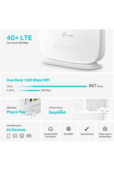 TP-LINK Cat6 Gigabit 4G Router with Sim Slot Unlocked, 1200Mbps TP Link 4G Router with sim slot Unlo