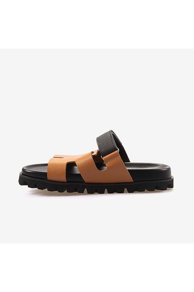MOCASSINI Ανδρικές παντόφλες από γνήσιο δέρμα Tan Black 3039