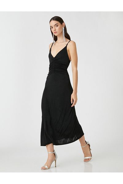 Koton Strappy Dress Gather Λεπτομερής V-Neck