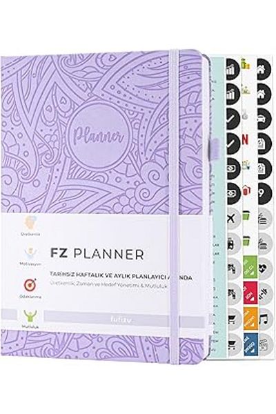 STOREMAX Fufizu Fz Planner - Ethnic, Lilac Leather Agenda, Undated Weekly Planner