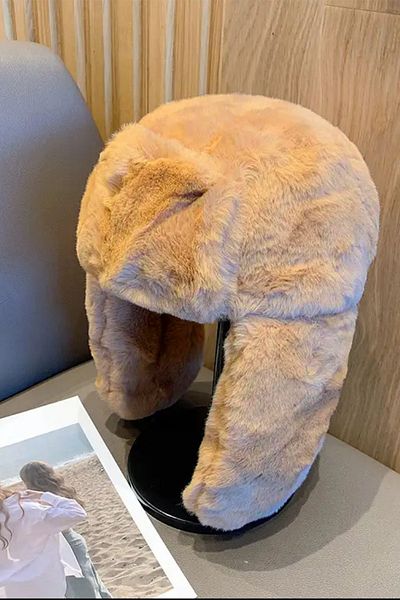 BAHELS Καπέλο πιλότου Beanie με βελούδινο κλιπ αυτιών Camel