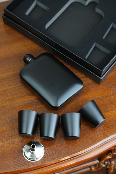 imsaconcept Black Metal Flask Set with 4 Shot Glasses and Funnel 5.oz Anniversary, Gift for Lover