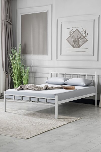 EVGER HOME Metal Karyola, K90 Beyaz Metal Karyola, Çift Kişilik