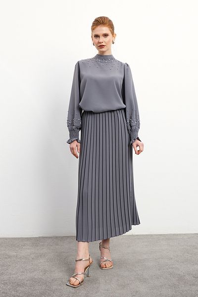 VAVİNOR Gray Valeria Skirt Blouse Set
