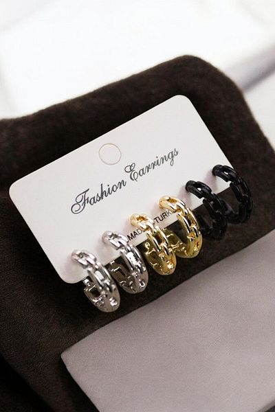 EUROMODA Set of 3 Hoop Earrings in Gold, Silver and Black Colors
