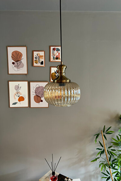 Bamyum Mola Cam Bal Rengi Tekli Avize Eskitme Tokmak Başlık Retro Sarkıt Lamba Restoran Salon Aydınlatma