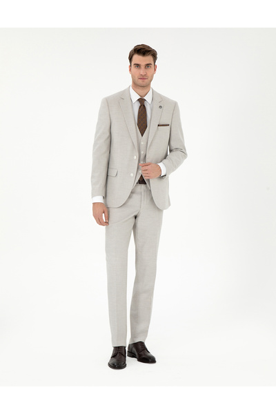 Pierre Cardin Bej Ex. Slim Fit Yelekli Takım Elbise 50303602-VR011