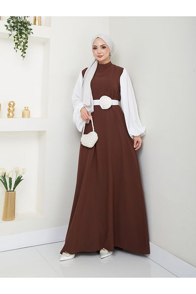 EFSUN MODA ΓΥΝΑΙΚΕΙΟ ΦΟΡΕΜΑ ΛΕΥΚΟ ΦΟΡΕΜΑ ΜΕ ΛΑΣΤΙΧΟ ΑΝΘΟΥΛΑ ΚΑΦΕ ΦΟΡΕΜΑ