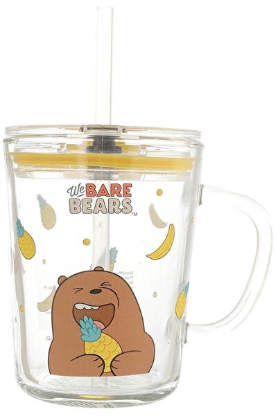 Miniso We Bare Bears Lisanslı Pipetli Cam Bardak (400ml) - Boz Ayı
