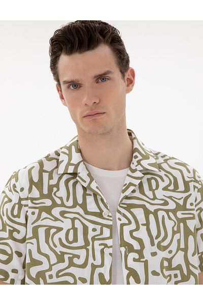 Pierre Cardin Khaki Comfort Fit κοντομάνικο πουκάμισο 50301709-VR027