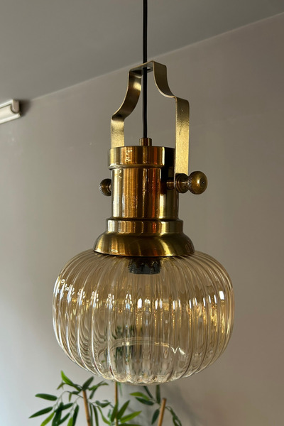 Bamyum Mola Cam Bal Rengi Tekli Avize Silindir Eskitme Başlık Retro Sarkıt Lamba Restoran Salon Aydınlatma