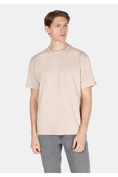 Colin's Comfort Fit Round Neck Solid Men's Stone Short Sleeve T-Shirt