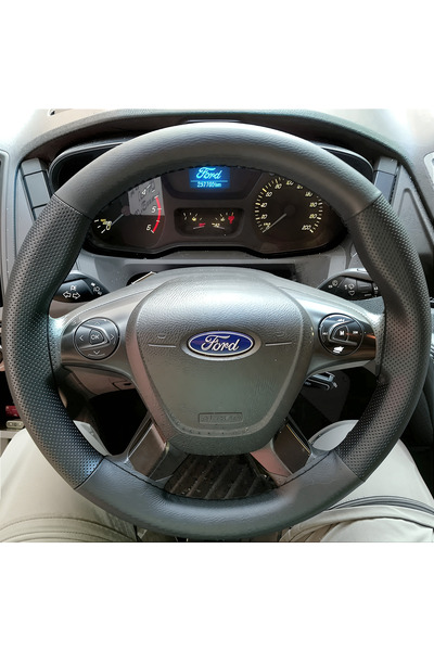 VTS DİKİŞLİ DİREKSİYON KILIFI SİYAH DERİ NOKTALI DERİ SİYAH DİKİŞLİ FORD TRAN...