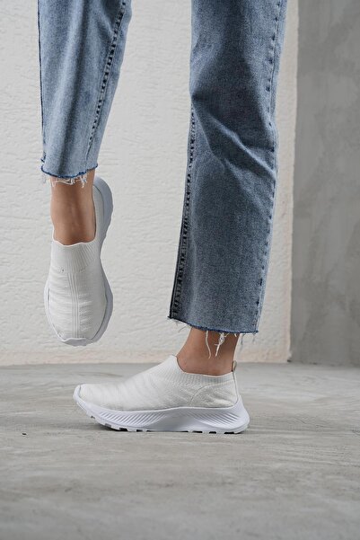 Beyond Kadın Beyaz Triko Sneaker Byndsnkk30
