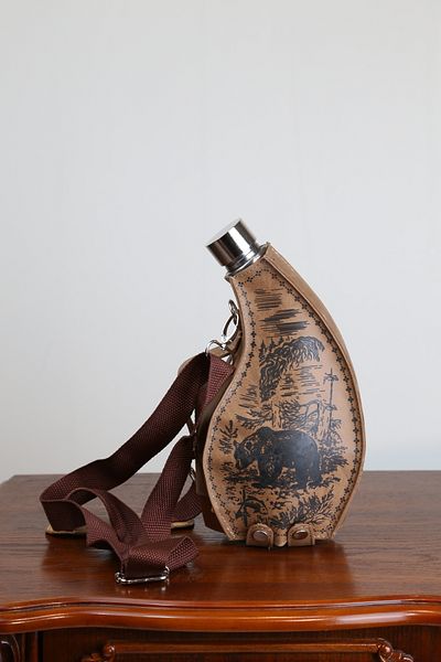imsaconcept Metal Large Flask with Brown Leather Case