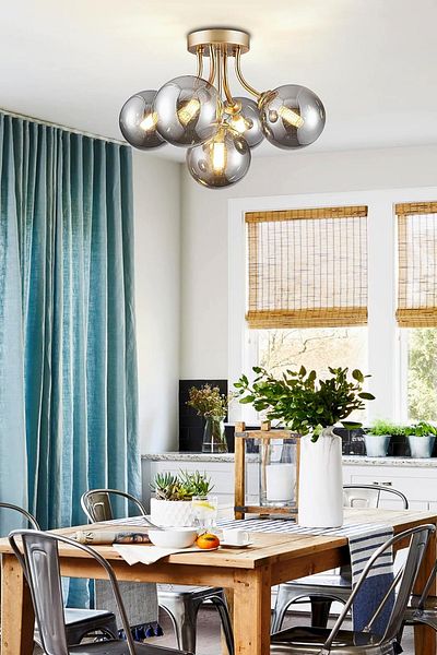 Uçar Talya Modern Globe Closed Glass Metal Case Living Room Bedroom Pentacle Chandelier