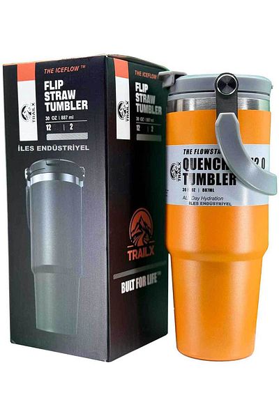 İLES Stainless Steel Thermos, Orange 30 Oz/887 ml