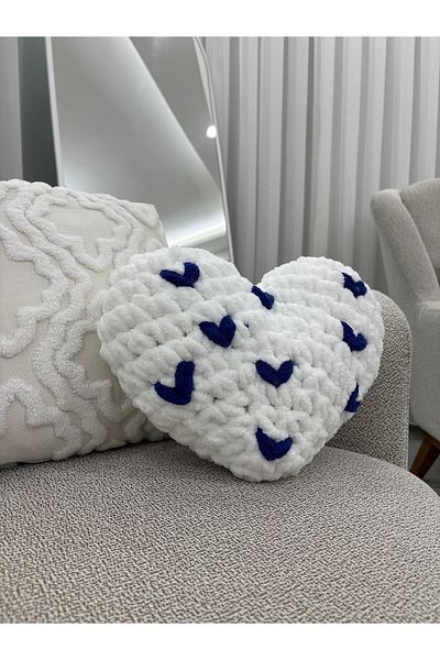 Home Special Heart Pattern Pillow for Special Occasions-Heart Shaped Romantic Decorative Pillow / White- Midnight Blue