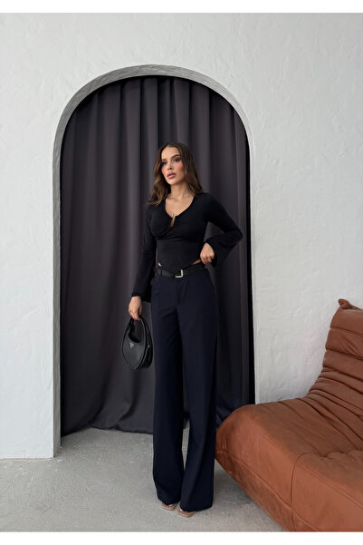 RESSHO Lacivert Kemerli Pantolon