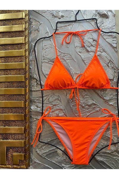 XORVİO Women's Flexible Lycra Stylish Drawstring Orange Bikini Set New Season