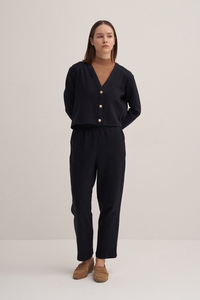 EBU Prive Women's Steel Knitted Straight Cut Trousers Navy Blue