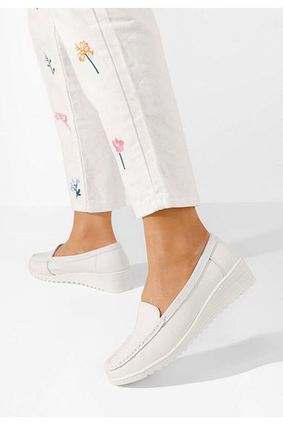 B T Shoes Mocasini dama cu platforma albi Storia