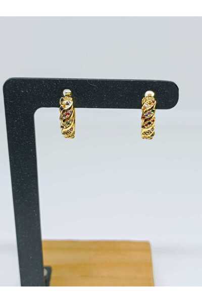 mama india alaçatı Gold Color Zircon Stone Modern Design Earrings No 10