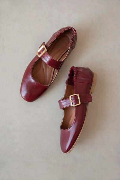 STRASWANS Winny Women's Buckle Detail Leather Ballerinas Claret Red