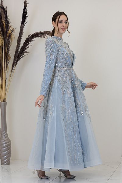 PİENNAR Applique Embroidered Leaf Evening Dress