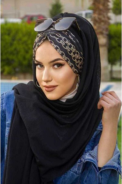 Aişe tesettür شال جاهز برباط أسود - 50601
