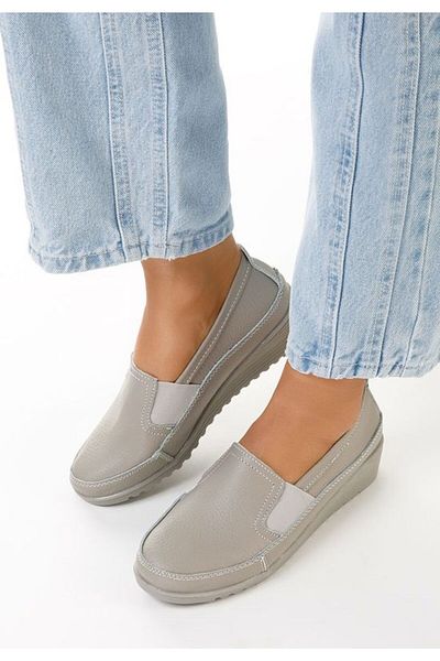 B T Shoes Mocasini dama piele gri Sonima