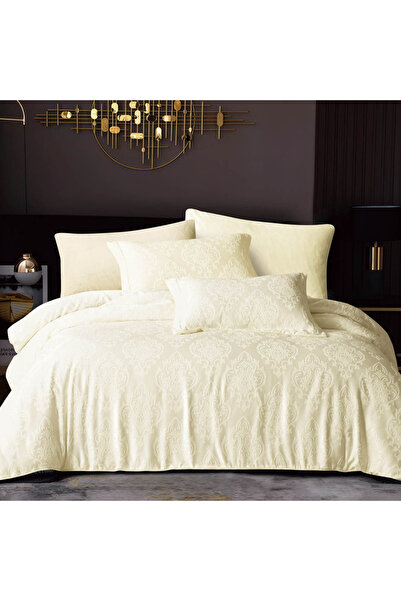 Alhabib bedding Natural Winter Luxury Double Bedspread Velvet Jacquard Cream 6 Pieces