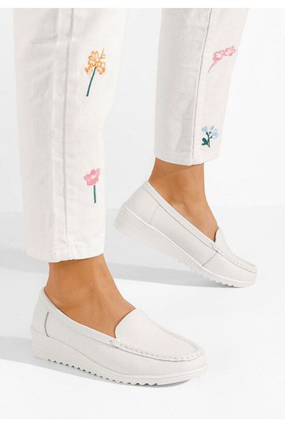 B T Shoes Mocasini dama cu platforma albi Storia