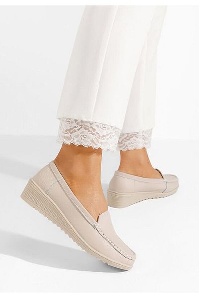 B T Shoes Mocasini dama cu platforma bej Storia
