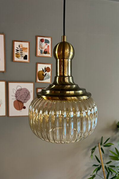 Bamyum Mola Cam Bal Rengi Tekli Avize Uzun Eskitme Tokmak Başlık Retro Sarkıt...